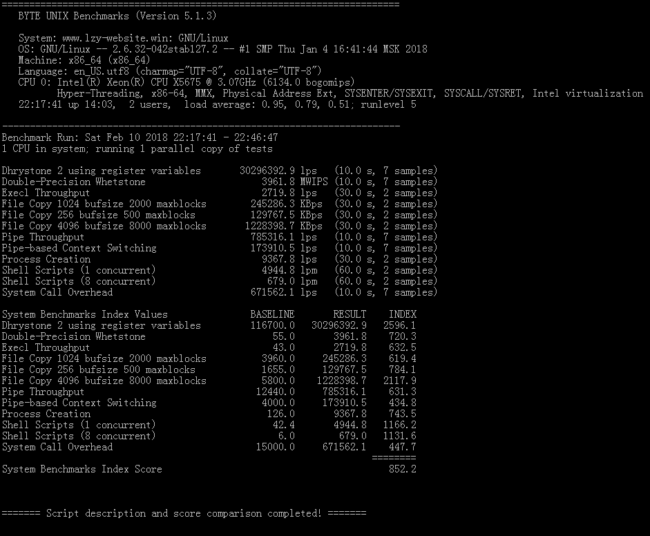 Unixbench性能跑分结果